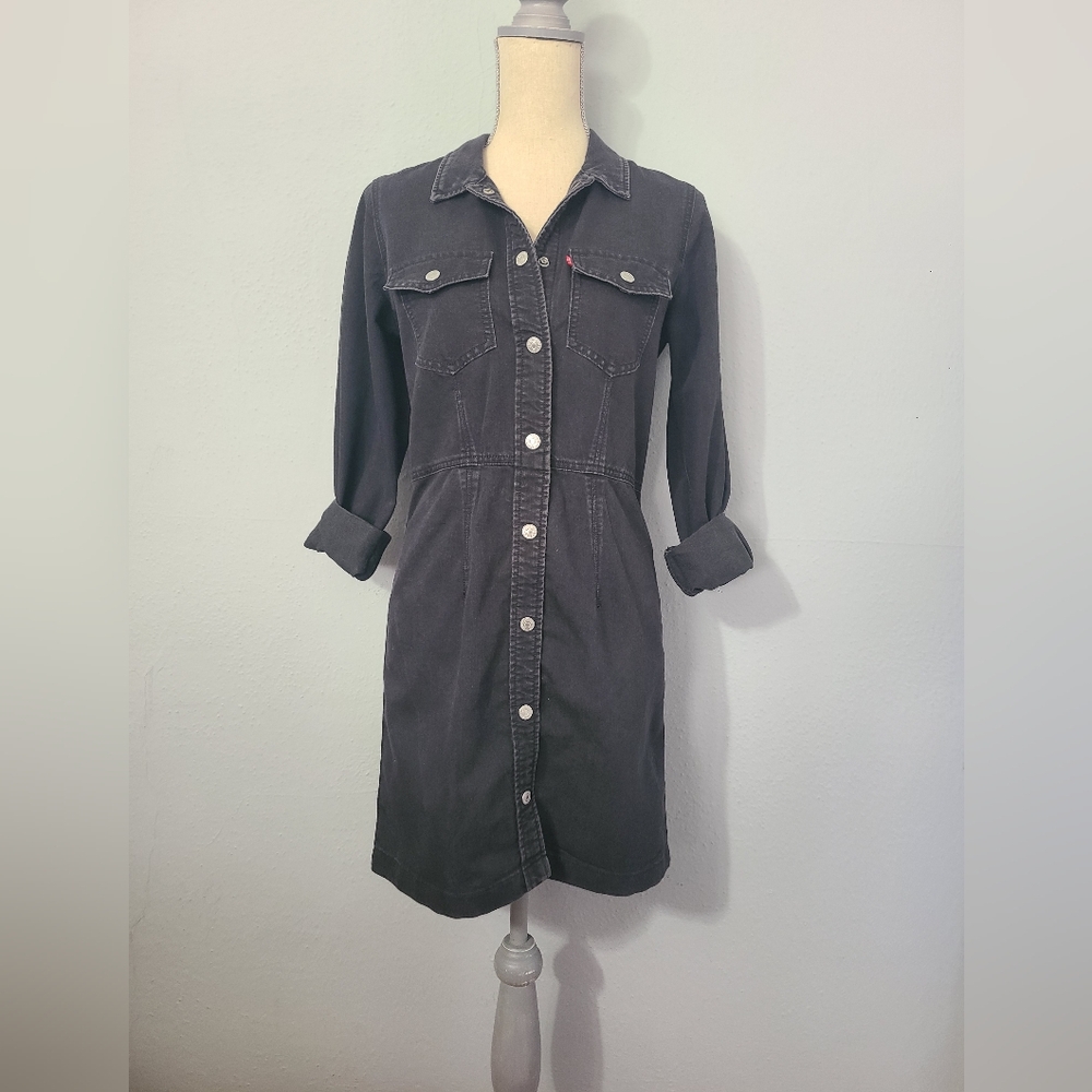 Levi's Eomens Dark Gray Denim Shirt Snap On Dress Size Small